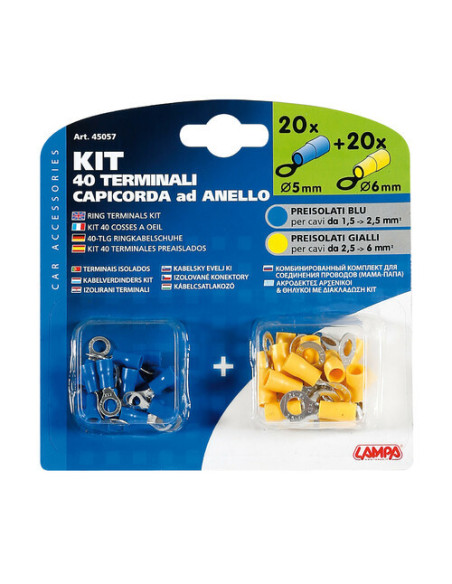 Kit 40 terminali-capicorda ad anello - Giallo/Blu